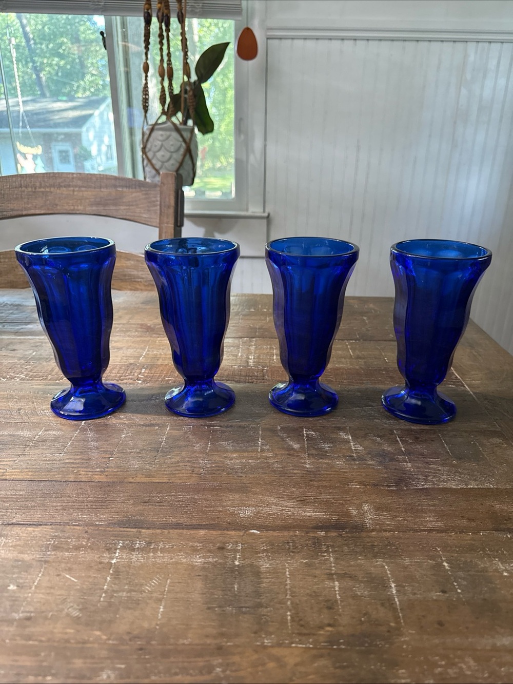 Anchor Hocking Deep Cobalt Blue Fluted Footed Glasses - Set of 4